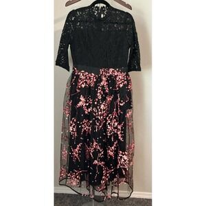 Jianshan Black Lace Bodice Floral Cocktail Dress Size Large